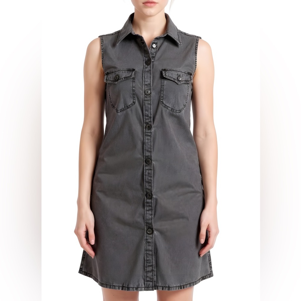 Blanc Bleu Distressed Black Linen Dress Sz 4